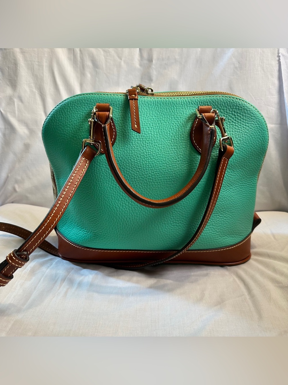 Dooney Bourke Pebble Grain Leather Jade Zip Zip Satchel Turquoise - Picture 6 of 8